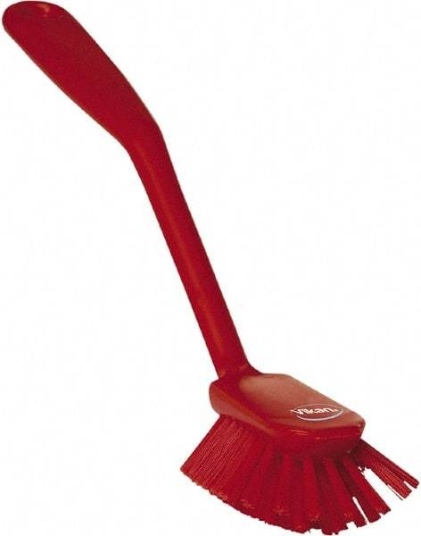 Vikan - 1" Bristle Length, Polyester Food Service Brush - 2-11/16" Long x 1" Wide Head, 10-1/2" OAL, Red, Polypropylene Block - Eagle Tool & Supply