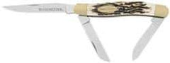 Winchester - 2-5/8" Blade, 6-13/32" OAL, Straight Stockman Knife - 3.9" Closed Length, Bone, 3 Blades, 3 Edges, 3 Blade Stockman with Jigged Bone Inlay Handle - Eagle Tool & Supply