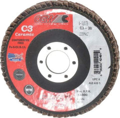 Camel Grinding Wheels - 36 Grit, 4-1/2" Disc Diam, 7/8" Center Hole, Ceramic Flap Disc - 13,300 Max RPM, Polyester Backing, Arbor Attaching System, Coated - Eagle Tool & Supply
