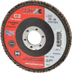 Camel Grinding Wheels - 60 Grit, 4-1/2" Disc Diam, 7/8" Center Hole, Ceramic Flap Disc - 13,300 Max RPM, Polyester Backing, Arbor Attaching System, Coated - Eagle Tool & Supply