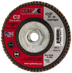 Camel Grinding Wheels - 36 Grit, 4-1/2" Disc Diam, 5/8-11 Center Hole, Ceramic Flap Disc - 13,300 Max RPM, Polyester Backing, Arbor Attaching System, Coated - Eagle Tool & Supply