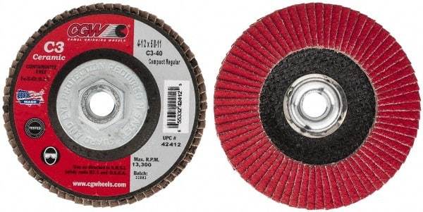 Camel Grinding Wheels - 40 Grit, 4-1/2" Disc Diam, 5/8-11 Center Hole, Ceramic Flap Disc - 13,300 Max RPM, Polyester Backing, Arbor Attaching System, Coated - Eagle Tool & Supply
