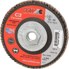 Camel Grinding Wheels - 60 Grit, 4-1/2" Disc Diam, 5/8-11 Center Hole, Ceramic Flap Disc - 13,300 Max RPM, Polyester Backing, Arbor Attaching System, Coated - Eagle Tool & Supply