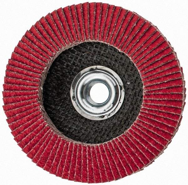 Camel Grinding Wheels - 40 Grit, 4-1/2" Disc Diam, 5/8-11 Center Hole, Ceramic Flap Disc - 13,300 Max RPM, Polyester Backing, Arbor Attaching System, Coated - Eagle Tool & Supply