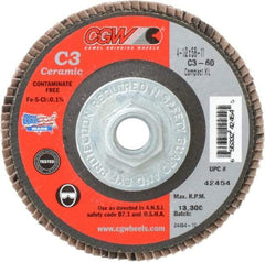 Camel Grinding Wheels - 60 Grit, 4-1/2" Disc Diam, 5/8-11 Center Hole, Ceramic Flap Disc - 13,300 Max RPM, Polyester Backing, Arbor Attaching System, Coated - Eagle Tool & Supply