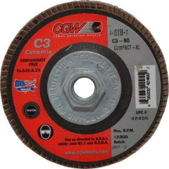 Camel Grinding Wheels - 80 Grit, 4-1/2" Disc Diam, 5/8-11 Center Hole, Ceramic Flap Disc - 13,300 Max RPM, Polyester Backing, Arbor Attaching System, Coated - Eagle Tool & Supply