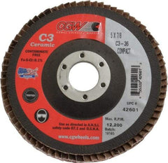 Camel Grinding Wheels - 36 Grit, 5" Disc Diam, 7/8" Center Hole, Ceramic Flap Disc - 12,200 Max RPM, Polyester Backing, Arbor Attaching System, Coated - Eagle Tool & Supply
