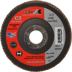 Camel Grinding Wheels - 60 Grit, 5" Disc Diam, 7/8" Center Hole, Ceramic Flap Disc - 12,200 Max RPM, Polyester Backing, Arbor Attaching System, Coated - Eagle Tool & Supply