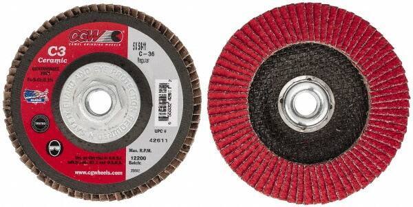 Camel Grinding Wheels - 36 Grit, 5" Disc Diam, 5/8-11 Center Hole, Ceramic Flap Disc - 12,200 Max RPM, Polyester Backing, Arbor Attaching System, Coated - Eagle Tool & Supply