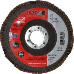Camel Grinding Wheels - 36 Grit, 5" Disc Diam, 7/8" Center Hole, Ceramic Flap Disc - 12,200 Max RPM, Polyester Backing, Arbor Attaching System, Coated - Eagle Tool & Supply
