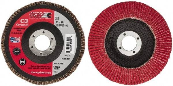 Camel Grinding Wheels - 40 Grit, 5" Disc Diam, 7/8" Center Hole, Ceramic Flap Disc - 12,200 Max RPM, Polyester Backing, Arbor Attaching System, Coated - Eagle Tool & Supply