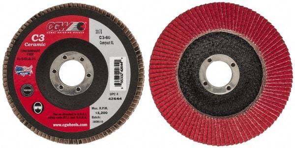Camel Grinding Wheels - 60 Grit, 5" Disc Diam, 7/8" Center Hole, Ceramic Flap Disc - 12,200 Max RPM, Polyester Backing, Arbor Attaching System, Coated - Eagle Tool & Supply