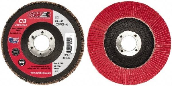 Camel Grinding Wheels - 80 Grit, 5" Disc Diam, 7/8" Center Hole, Ceramic Flap Disc - 12,200 Max RPM, Polyester Backing, Arbor Attaching System, Coated - Eagle Tool & Supply