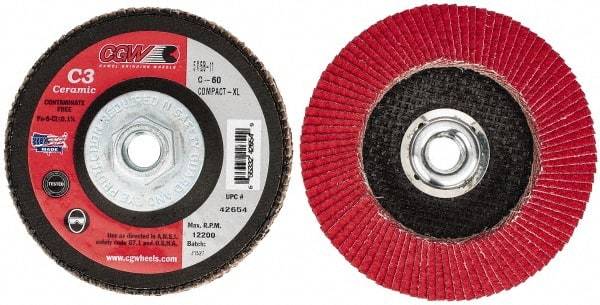 Camel Grinding Wheels - 60 Grit, 5" Disc Diam, 5/8-11 Center Hole, Ceramic Flap Disc - 12,200 Max RPM, Polyester Backing, Arbor Attaching System, Coated - Eagle Tool & Supply