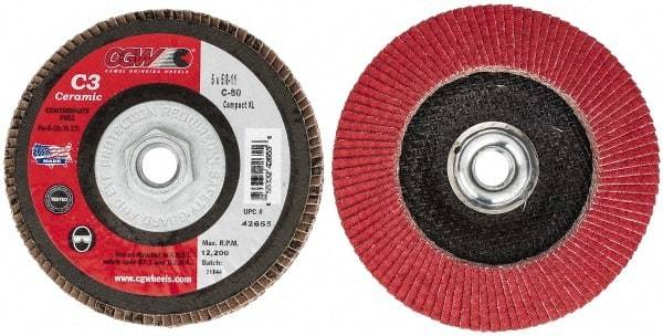 Camel Grinding Wheels - 80 Grit, 5" Disc Diam, 5/8-11 Center Hole, Ceramic Flap Disc - 12,200 Max RPM, Polyester Backing, Arbor Attaching System, Coated - Eagle Tool & Supply