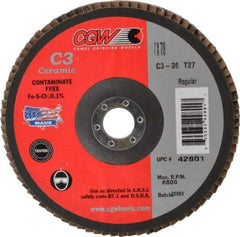 Camel Grinding Wheels - 36 Grit, 7" Disc Diam, 7/8" Center Hole, Type 27 Ceramic Flap Disc - 8,600 Max RPM, Polyester Backing, Arbor Attaching System, Coated - Eagle Tool & Supply