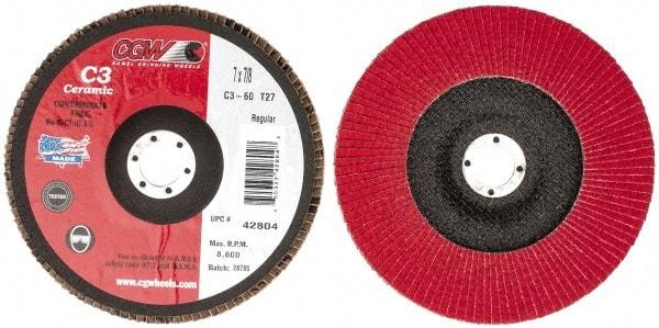 Camel Grinding Wheels - 60 Grit, 7" Disc Diam, 7/8" Center Hole, Type 27 Ceramic Flap Disc - 8,600 Max RPM, Polyester Backing, Arbor Attaching System, Coated - Eagle Tool & Supply
