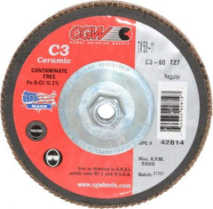 Camel Grinding Wheels - 60 Grit, 7" Disc Diam, 5/8-11 Center Hole, Type 27 Ceramic Flap Disc - 8,600 Max RPM, Polyester Backing, Arbor Attaching System, Coated - Eagle Tool & Supply