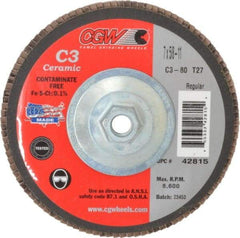 Camel Grinding Wheels - 80 Grit, 7" Disc Diam, 5/8-11 Center Hole, Type 27 Ceramic Flap Disc - 8,600 Max RPM, Polyester Backing, Arbor Attaching System, Coated - Eagle Tool & Supply