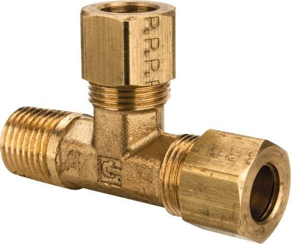 Parker - 3/8" OD, Brass Male Run Tee - 200 Max Working psi, -65 to 250°F, Comp x MNPT x Comp Ends - Eagle Tool & Supply