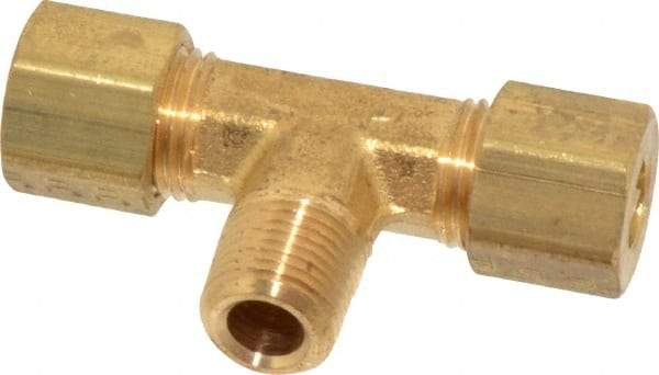 Parker - 1/4" OD, Brass Male Branch Tee - 300 Max Working psi, -65 to 250°F, Comp x Comp x MNPT Ends - Eagle Tool & Supply