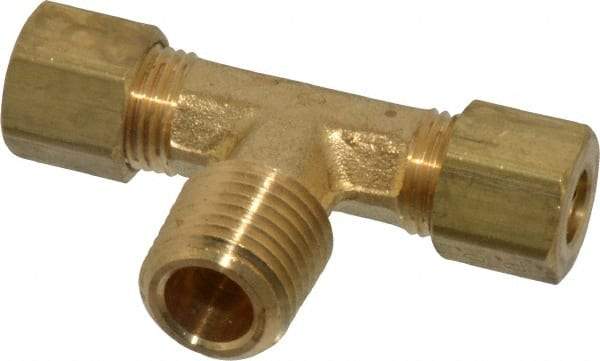 Parker - 1/4" OD, Brass Male Branch Tee - 300 Max Working psi, -65 to 250°F, Comp x Comp x MNPT Ends - Eagle Tool & Supply