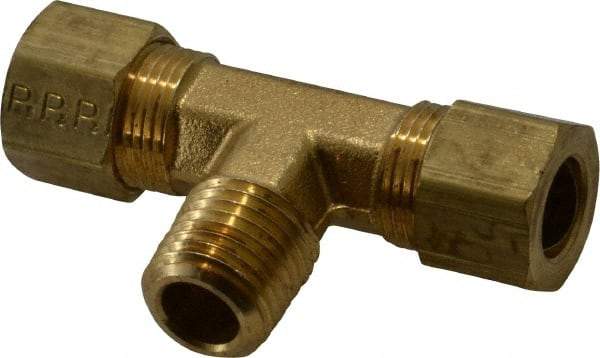 Parker - 3/8" OD, Brass Male Branch Tee - 200 Max Working psi, -65 to 250°F, Comp x Comp x MNPT Ends - Eagle Tool & Supply