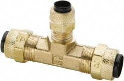Parker - 3/8 x 3/8 x 1/4" OD, Brass Union Tee - 150 Max Working psi, 0 to 150°F, Comp x Comp x Comp Ends - Eagle Tool & Supply