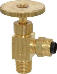 Parker - 1/4 x 1/8" Pipe, Angled Needle Valve - Poly-Tite x MNPTF Ends, Brass Valve, 150 Max psi - Eagle Tool & Supply