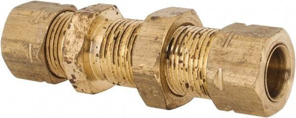 Parker - 3/8" OD, Brass Bulkhead Union - 1,000 Max Working psi, -65 to 250°F, Comp x Comp Ends - Eagle Tool & Supply