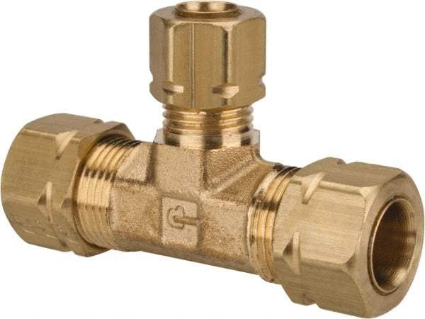 Parker - 3/8 x 3/8 x 1/4" OD, Brass Union Tee - 1,400 Max Working psi, -65 to 250°F, Comp x Comp x Comp Ends - Eagle Tool & Supply