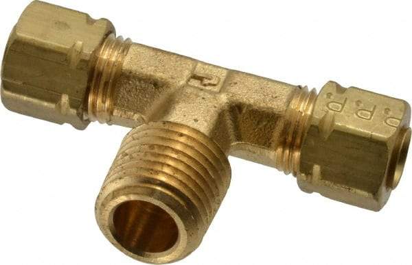 Parker - 1/4" OD, Brass Male Branch Tee - 1,400 Max Working psi, -65 to 250°F, Comp x Comp x MNPT Ends - Eagle Tool & Supply