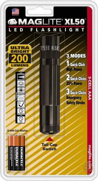 Mag-Lite - LED Bulb, 200 Lumens, Industrial/Tactical Flashlight - Black Aluminum Body, 3 AAA Alkaline Batteries Included - Eagle Tool & Supply