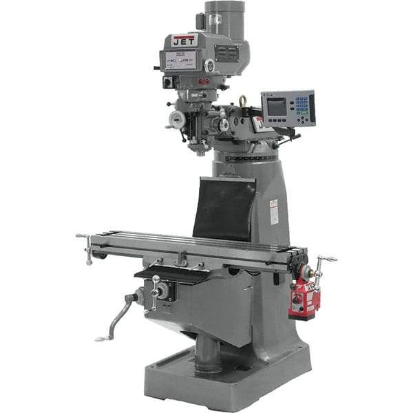 Jet - 9" Table Width x 49" Table Length, Variable Speed Pulley Control, 3 Phase Knee Milling Machine - R8 Spindle Taper, 3 hp - Eagle Tool & Supply