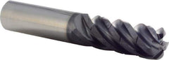 Iscar - 1/2" Diam, Variable Pitch, 1-1/4" LOC, 5 Flute Solid Carbide 0.1" Corner Radius Roughing End Mill - AlTiN Finish, 3" OAL, 1/2" Shank Diam, Single End, Centercutting, 38° Helix - Eagle Tool & Supply