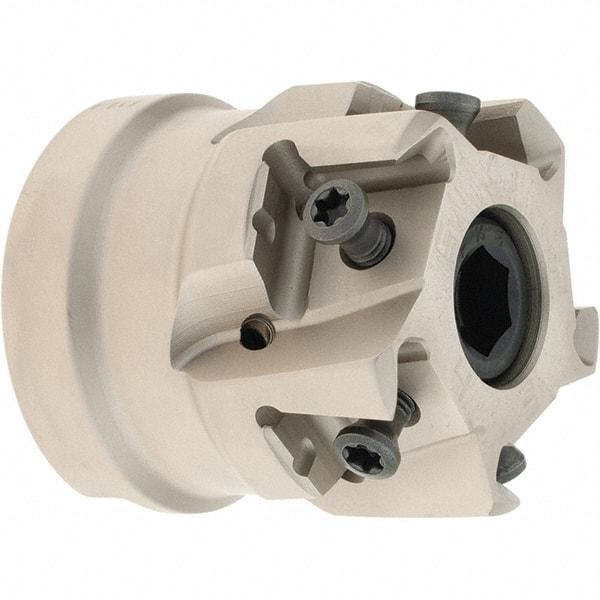 Iscar - 4 Inserts, 1-1/2" Cut Diam, 3/4" Arbor Diam, 0.492" Max Depth of Cut, Indexable Square-Shoulder Face Mill - 0/90° Lead Angle, 1.57" High, T490 LN.. 1306 Insert Compatibility, Through Coolant, Series Helitang - Eagle Tool & Supply