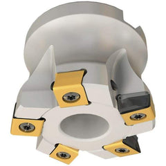 Iscar - 4 Inserts, 1-1/2" Cut Diam, 1/2" Arbor Diam, 0.118" Max Depth of Cut, Indexable Square-Shoulder Face Mill - 0/90° Lead Angle, 1.57" High, HTP LN.. 1006 Insert Compatibility, Through Coolant, Series TangPlunge - Eagle Tool & Supply