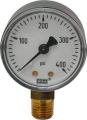 Wika - 2" Dial, 1/4 Thread, 0-400 Scale Range, Pressure Gauge - Lower Connection Mount, Accurate to 3-2-3% of Scale - Eagle Tool & Supply