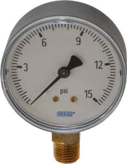 Wika - 2-1/2" Dial, 1/4 Thread, 0-15 Scale Range, Pressure Gauge - Lower Connection Mount, Accurate to 3-2-3% of Scale - Eagle Tool & Supply