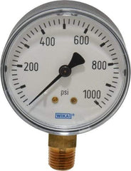 Wika - 2-1/2" Dial, 1/4 Thread, 0-1,000 Scale Range, Pressure Gauge - Lower Connection Mount, Accurate to 3-2-3% of Scale - Eagle Tool & Supply