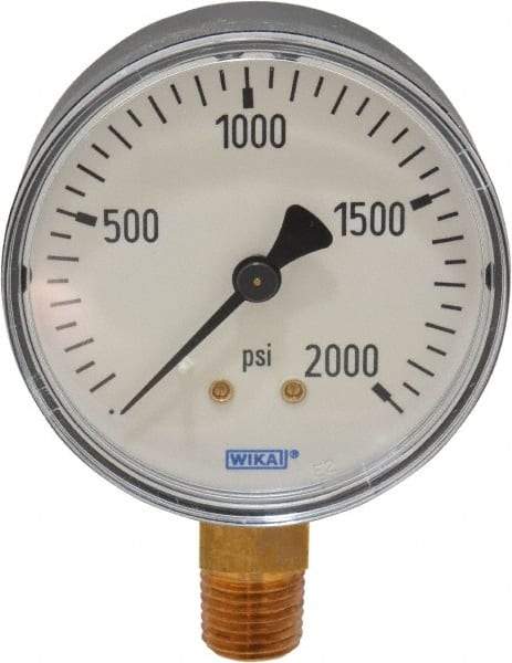 Wika - 2-1/2" Dial, 1/4 Thread, 0-2,000 Scale Range, Pressure Gauge - Lower Connection Mount, Accurate to 3-2-3% of Scale - Eagle Tool & Supply