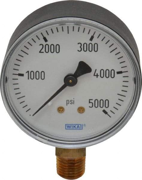 Wika - 2-1/2" Dial, 1/4 Thread, 0-5,000 Scale Range, Pressure Gauge - Lower Connection Mount, Accurate to 3-2-3% of Scale - Eagle Tool & Supply