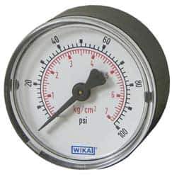 Wika - 3-1/2" Dial, 1/4 Thread, 0-60 Scale Range, Pressure Gauge - U-Clamp Panel Mount, Center Back Connection Mount, Accurate to 3-2-3% of Scale - Eagle Tool & Supply