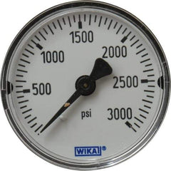 Wika - 2" Dial, 1/4 Thread, 0-3,000 Scale Range, Pressure Gauge - Center Back Connection Mount, Accurate to 3-2-3% of Scale - Eagle Tool & Supply