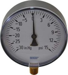 Wika - 4" Dial, 1/4 Thread, 30-0-15 Scale Range, Pressure Gauge - Lower Connection Mount, Accurate to 3-2-3% of Scale - Eagle Tool & Supply