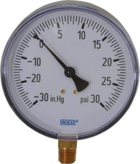Wika - 4" Dial, 1/4 Thread, 30-0-30 Scale Range, Pressure Gauge - Lower Connection Mount, Accurate to 3-2-3% of Scale - Eagle Tool & Supply