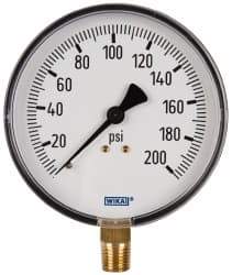 Wika - 4" Dial, 1/4 Thread, 0-200 Scale Range, Pressure Gauge - Lower Connection Mount, Accurate to 3-2-3% of Scale - Eagle Tool & Supply