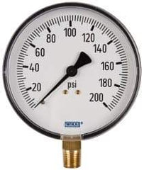 Wika - 4" Dial, 1/4 Thread, 0-200 Scale Range, Pressure Gauge - Lower Connection Mount, Accurate to 3-2-3% of Scale - Eagle Tool & Supply