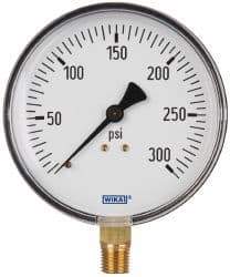 Wika - 4" Dial, 1/4 Thread, 0-300 Scale Range, Pressure Gauge - Lower Connection Mount, Accurate to 3-2-3% of Scale - Eagle Tool & Supply