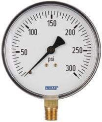 Wika - 4" Dial, 1/4 Thread, 0-300 Scale Range, Pressure Gauge - Lower Connection Mount, Accurate to 3-2-3% of Scale - Eagle Tool & Supply